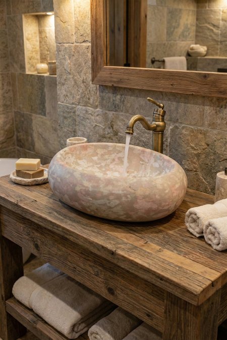 حوض مغسلة حجري بيضاوي رخامي – 35×47 سم